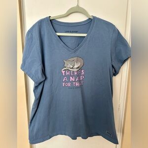 Life Is Good Gray Women's T-Shirt With Cat